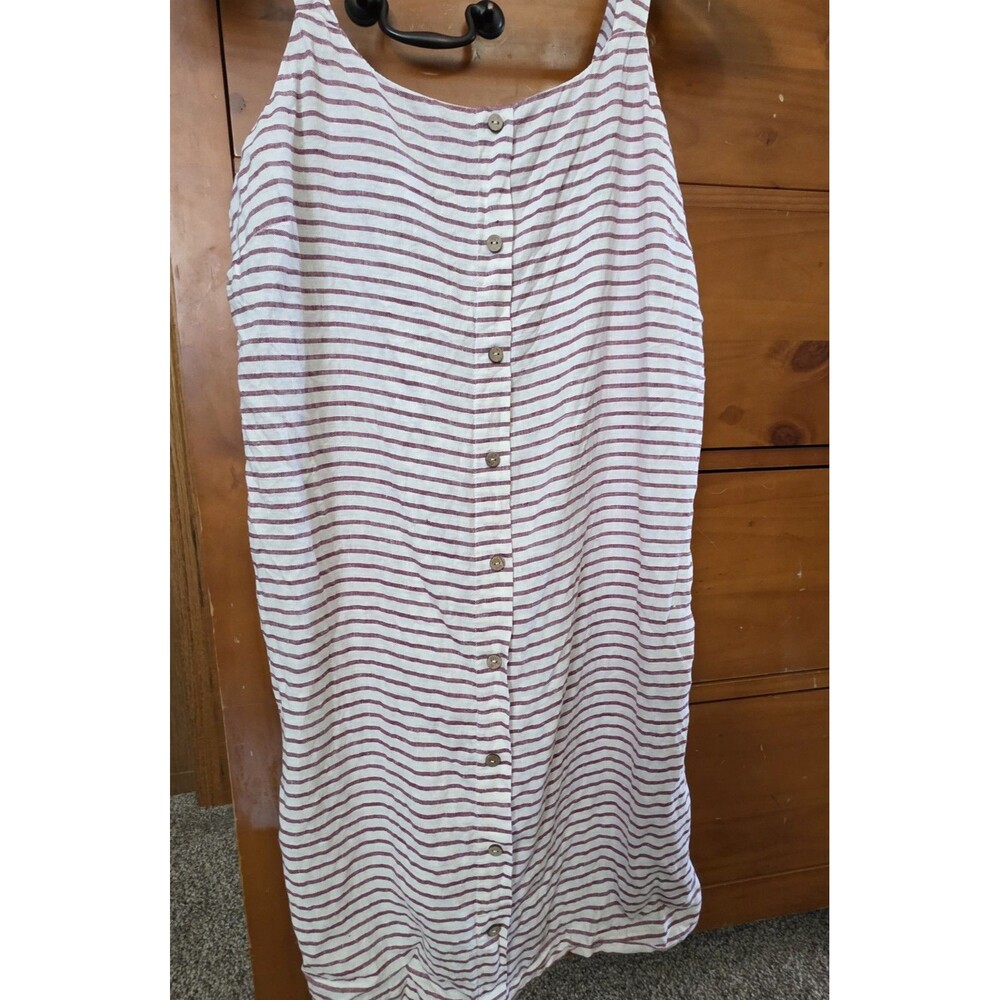 Artisan NY 100% Linen Dress Medium Striped Sleeveless Smocked  Sundress …